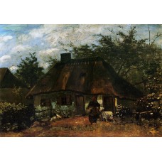 Cottage and Woman with Goat