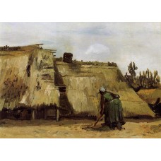 Cottage with Woman Digging