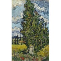 Cypresses and two women