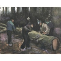 Four men cutting wood