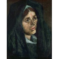 Head of a peasant woman in a green shawl