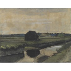 Landscape with a stack of peat and farmhouses