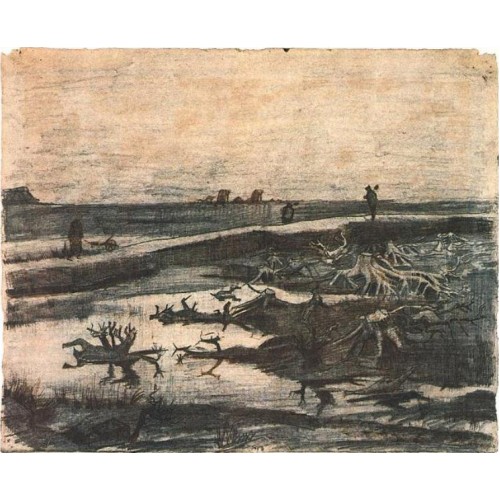 Landscape with bog oak trunks