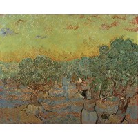 Olive grove with picking figures