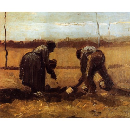 Peasant Man and Woman Planting Potatoes