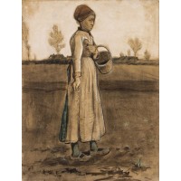 Peasant woman sowing with a basket