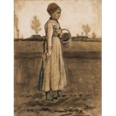 Peasant woman sowing with a basket