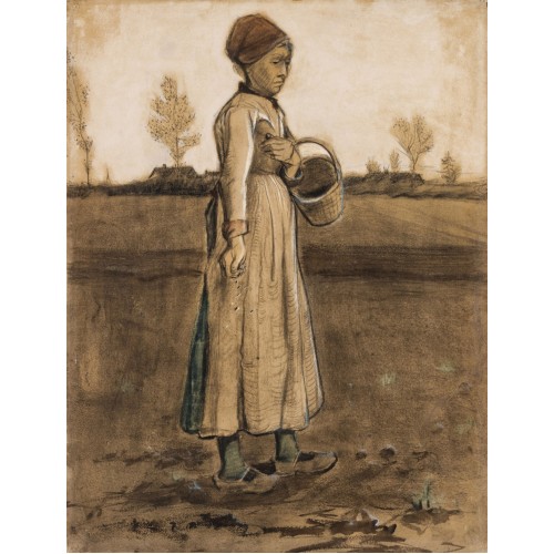 Peasant woman sowing with a basket