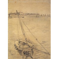 Sailing boat on the seine at asnieres