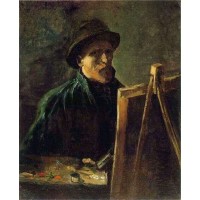 Self portrait with dark felt hat at the easel