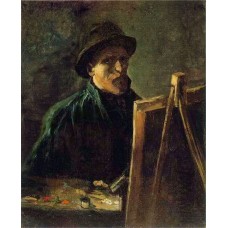 Self portrait with dark felt hat at the easel