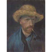 Self portrait with straw hat and pipe