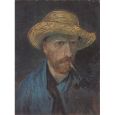 Self portrait with straw hat and pipe