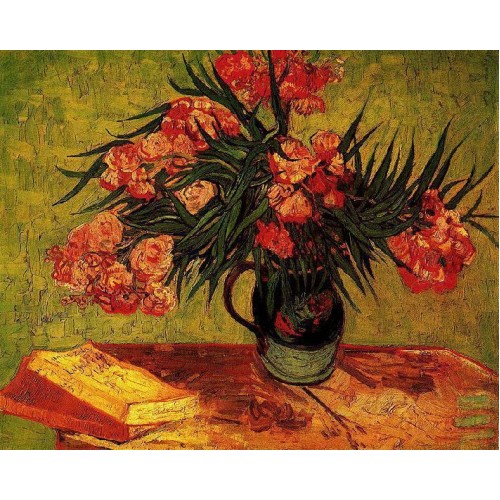 Still Life Vase with Oleanders and Books