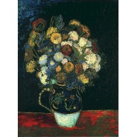 Still life vase with zinnias