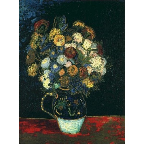 Still life vase with zinnias