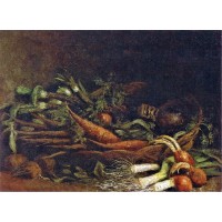 Still life with a basket of vegetables
