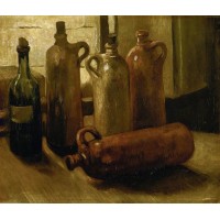 Still life with five bottles