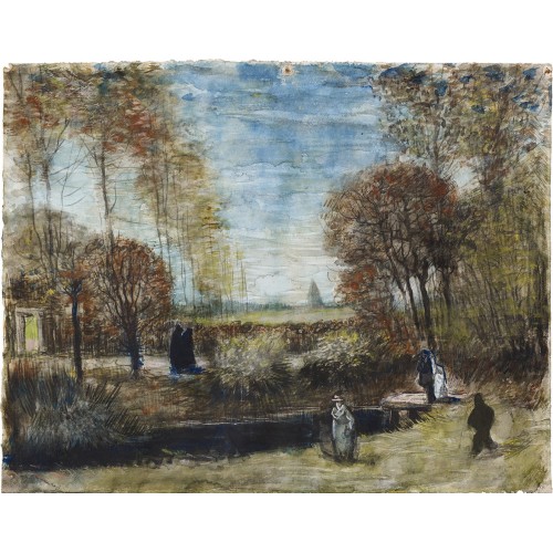 The parsonage garden at nuenen with pond and figures