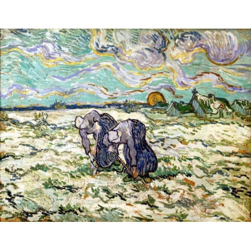 Two Peasant Women Digging Field with Snow