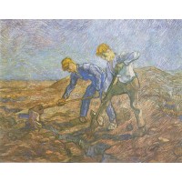 Two peasants diging after millet