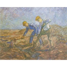 Two peasants diging after millet