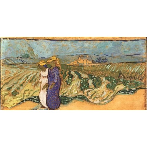 Two women crossing the fields