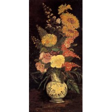 Vase with asters salvia and other flowers
