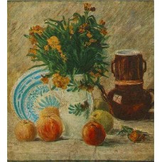 Vase with Flowers Coffeepot and Fruit