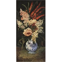 Vase with gladioli and lilac