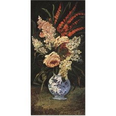 Vase with gladioli and lilac