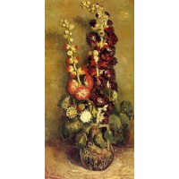 Vase with Hollyhocks