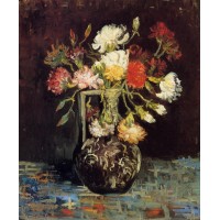 Vase with White and Red Carnations