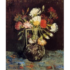 Vase with White and Red Carnations