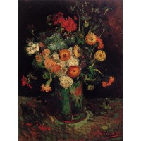 Vase with Zinnias and Geraniums