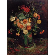 Vase with Zinnias and Geraniums