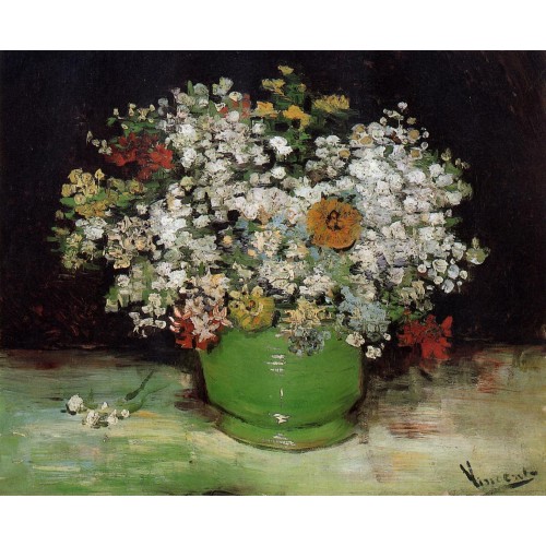 Vase with Zinnias and Other Flowers