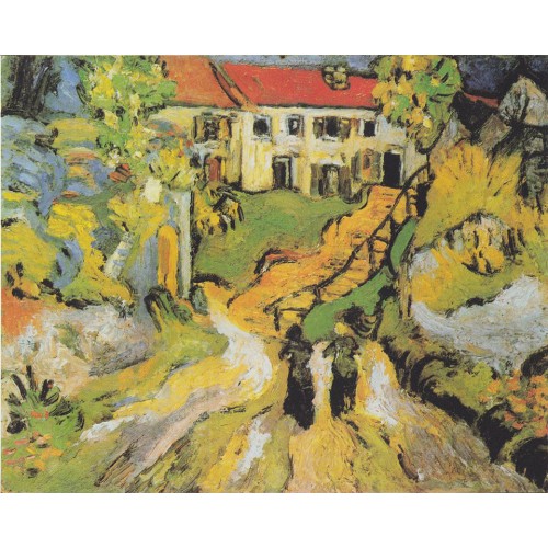 Village street and steps in auvers with two figures