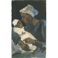 Woman sien with baby on her lap half figure