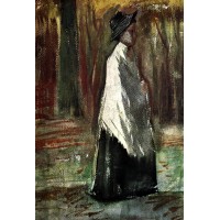 Woman with white shawl in a wood