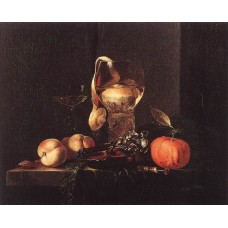 Still Life with Silver Bowl Glasses and Fruit
