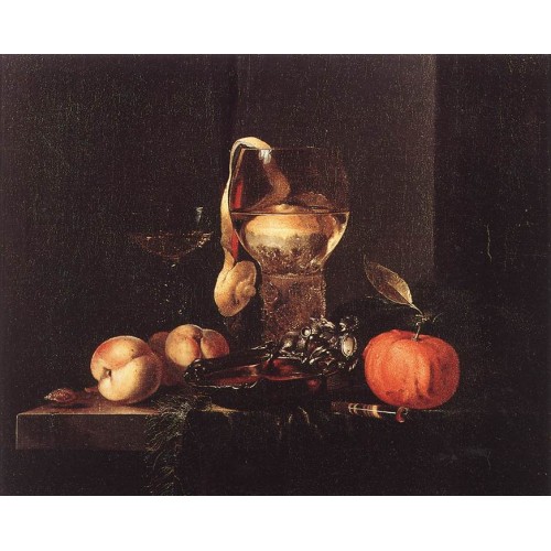 Still Life with Silver Bowl Glasses and Fruit