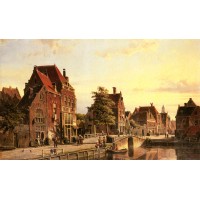 Figures by a Canal in a Dutch Town