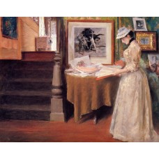 Interior Young Woman at a Table