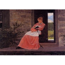 Girl Reading on a Stone Porch