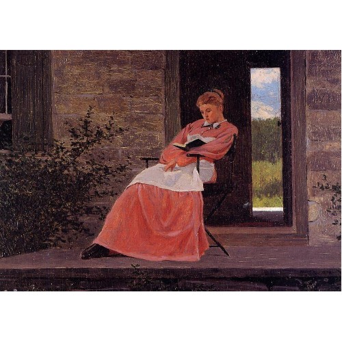 Girl Reading on a Stone Porch