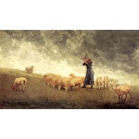 Shepherdess Tending Sheep