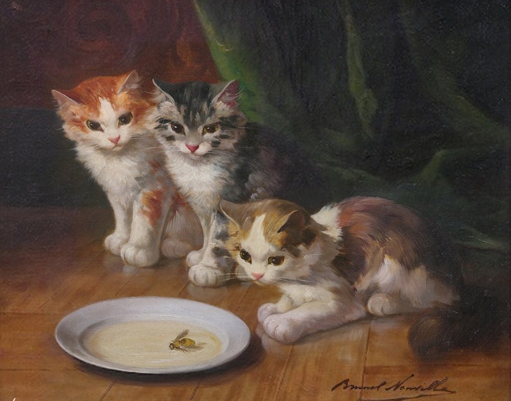  Cat  painting  6 Alfred Brunel de Neuville oil painting  