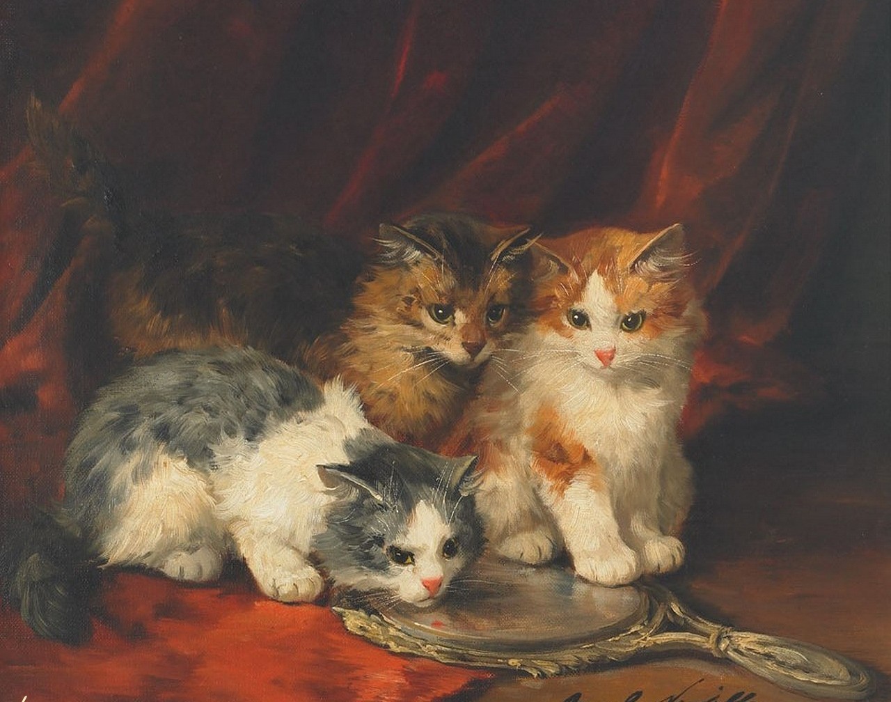 Cat painting 9 Alfred Brunel de Neuville oil painting reproduction