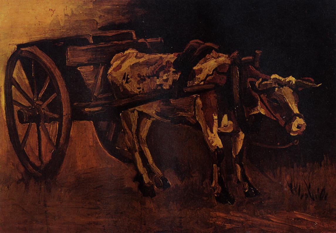 Cart with Red and White Ox - Van Gogh - oil painting 